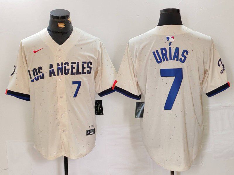 Men Los Angeles Dodgers 7 Urias Cream Fashion Nike Game MLB Jersey style 6293